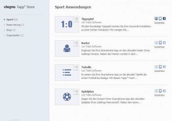 Der Tapp Store in chayns bietet kostenlose und kostenpflichtige Erweiterungen. (Screenshot: chayns)