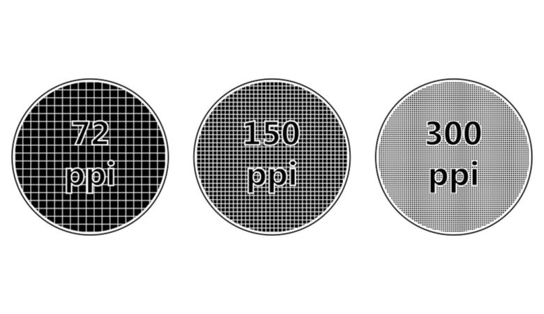 The picture shows the difference between the pixel densities 72 dpi, 150dpi and 300 dpi.  While you can still see the individual tiles at 72 dpi, they are barely recognizable at 300 dpi.